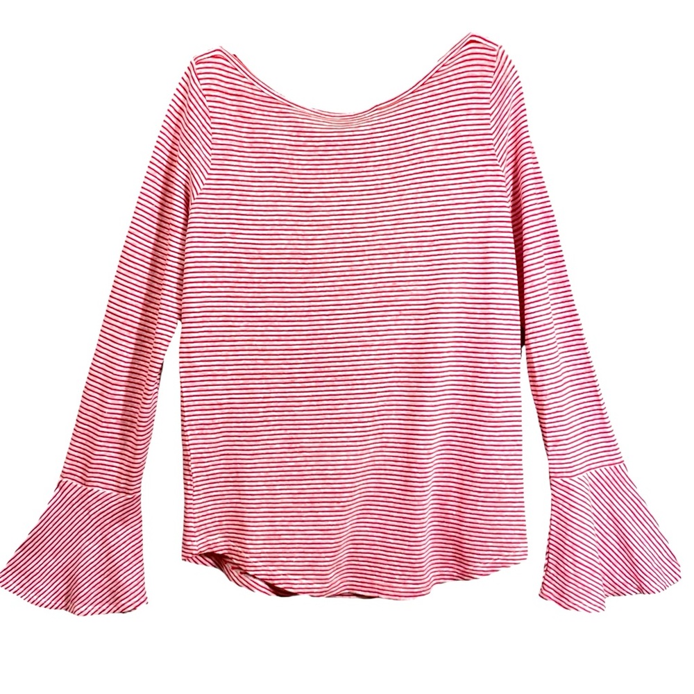Ralph Lauren LRL Top Size Medium Red White Stripe Linen Blend Knit July Fourth